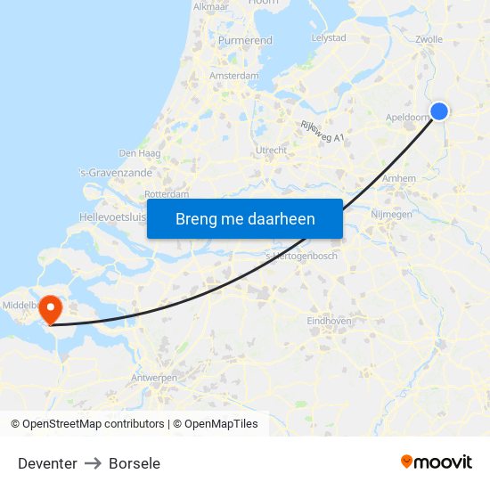 Deventer to Borsele map