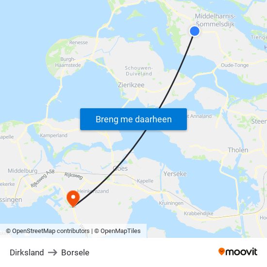 Dirksland to Borsele map