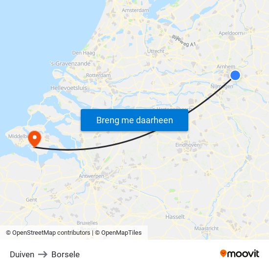 Duiven to Borsele map