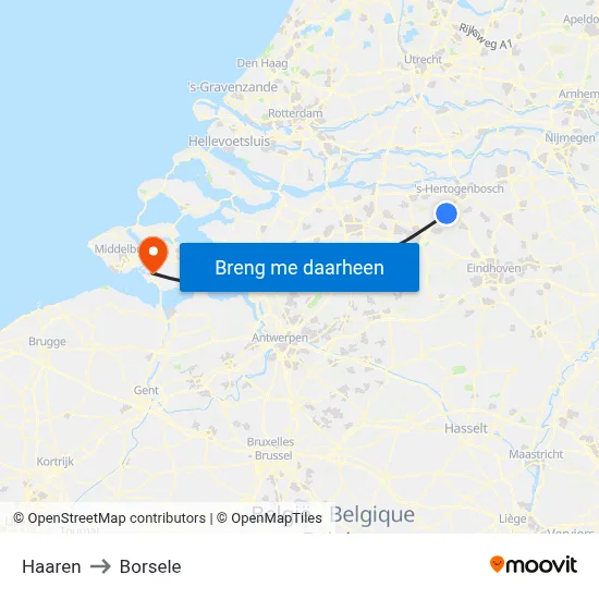 Haaren to Borsele map