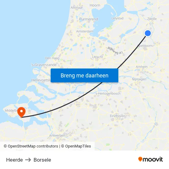 Heerde to Borsele map