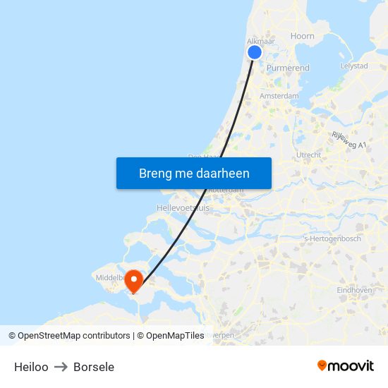 Heiloo to Borsele map