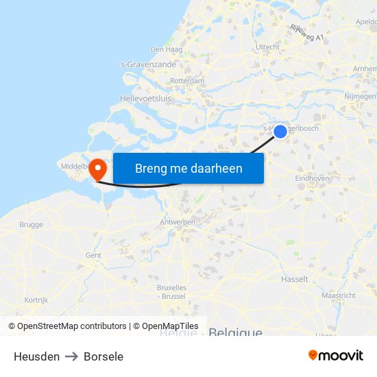 Heusden to Borsele map