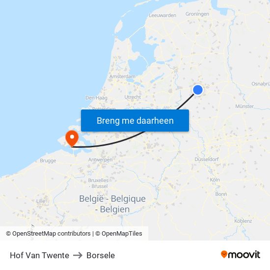 Hof Van Twente to Borsele map