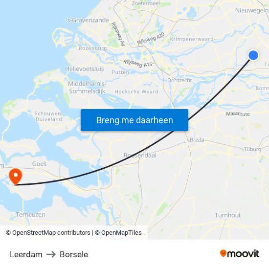 Leerdam to Borsele map