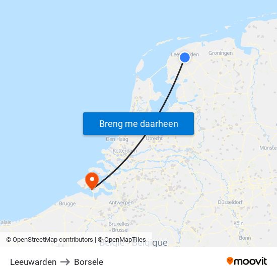 Leeuwarden to Borsele map
