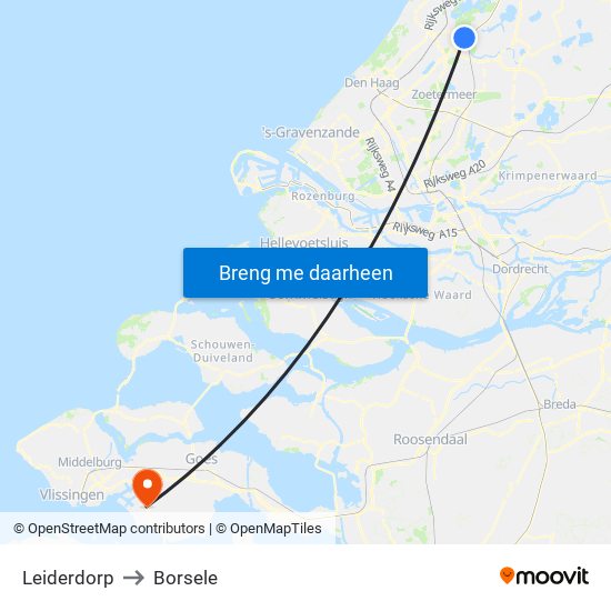 Leiderdorp to Borsele map