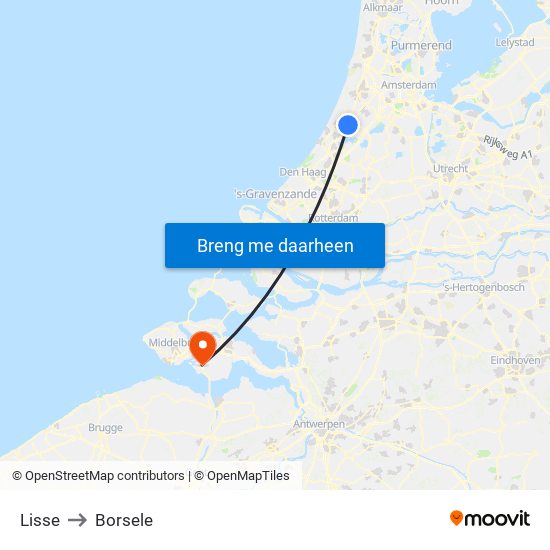 Lisse to Borsele map
