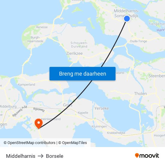 Middelharnis to Borsele map