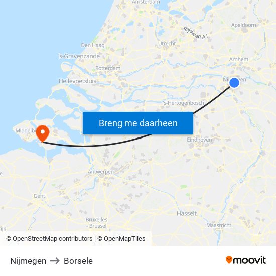 Nijmegen to Borsele map