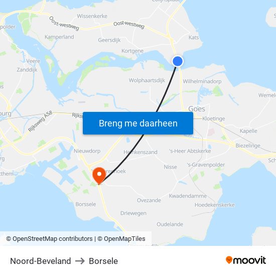 Noord-Beveland to Borsele map