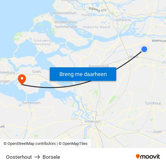 Oosterhout to Borsele map