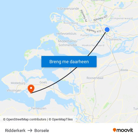 Ridderkerk to Borsele map