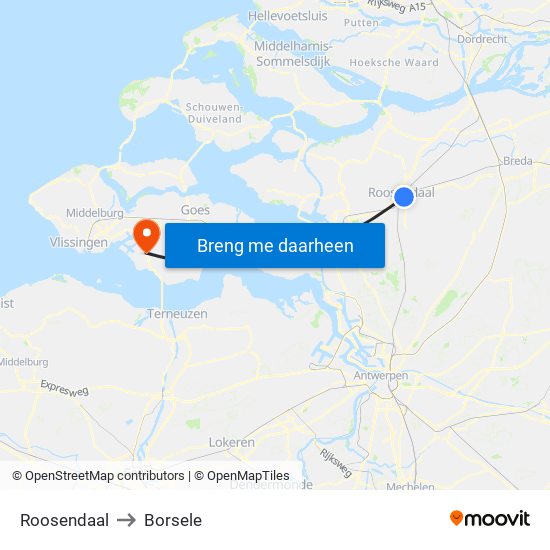 Roosendaal to Borsele map
