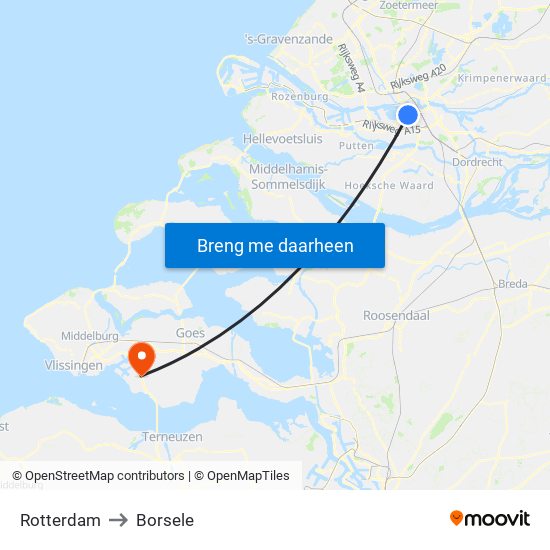 Rotterdam to Borsele map