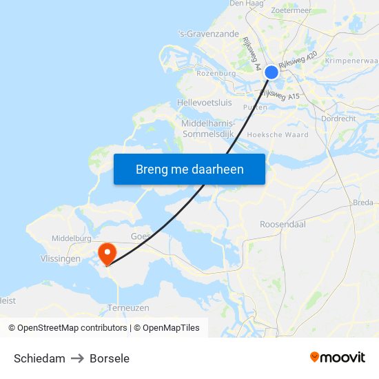 Schiedam to Borsele map