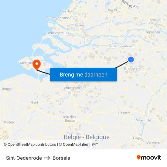 Sint-Oedenrode to Borsele map