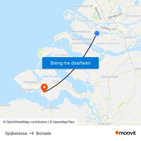 Spijkenisse to Borsele map