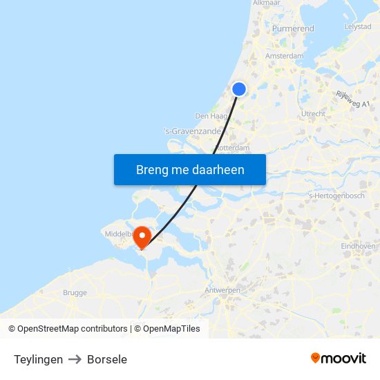 Teylingen to Borsele map