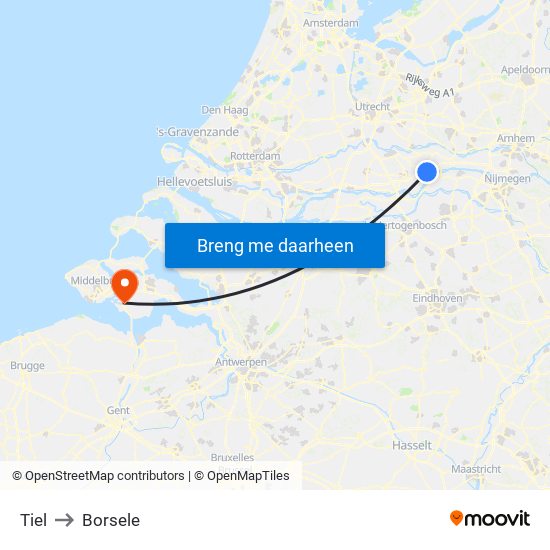 Tiel to Borsele map