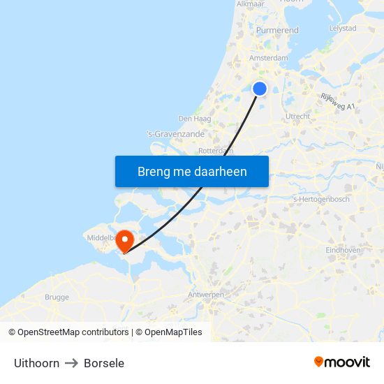 Uithoorn to Borsele map