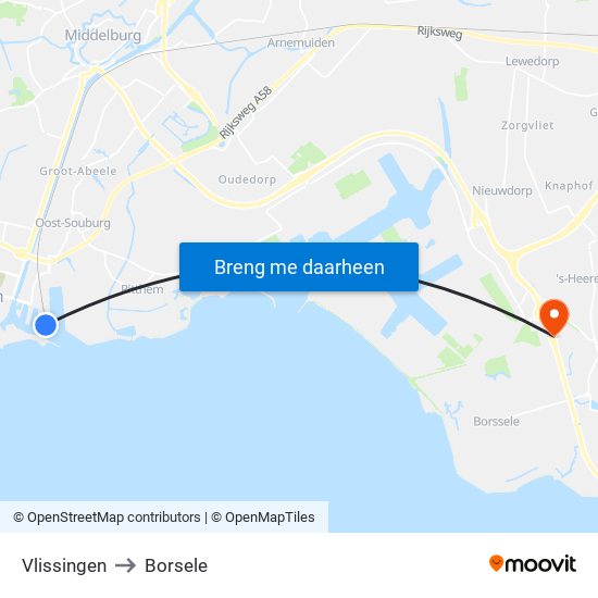 Vlissingen to Borsele map