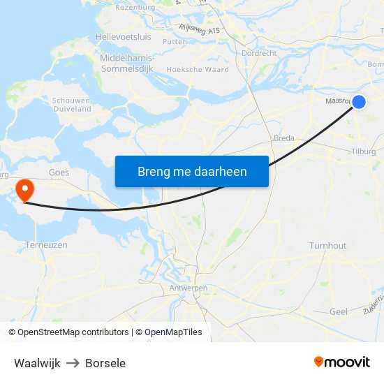 Waalwijk to Borsele map