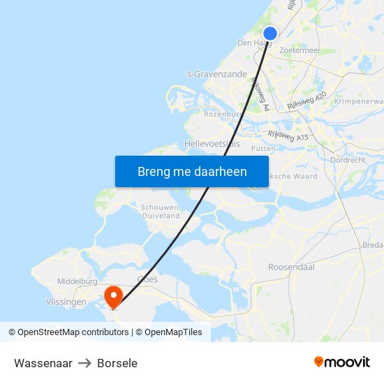 Wassenaar to Borsele map