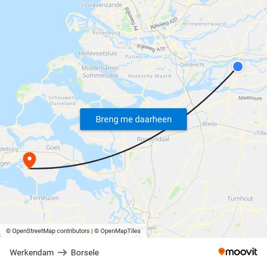 Werkendam to Borsele map