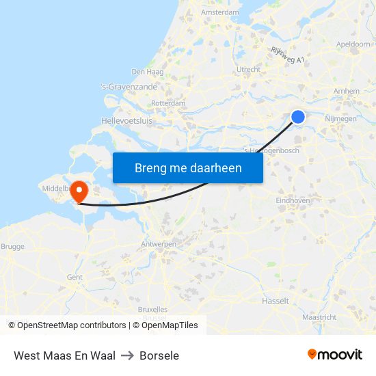 West Maas En Waal to Borsele map