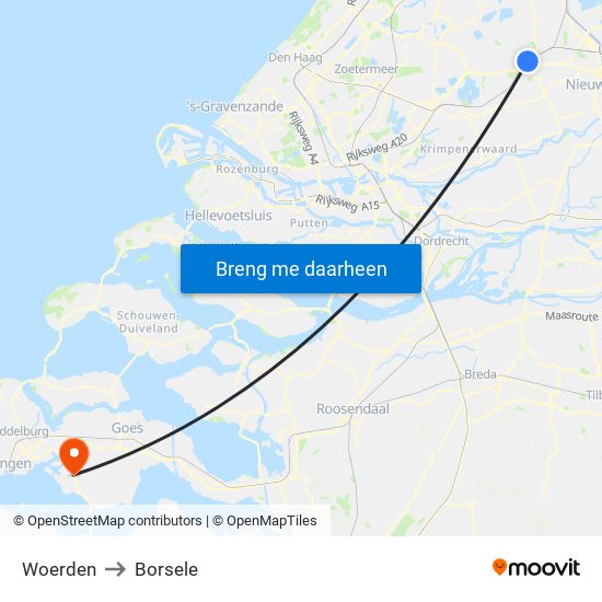 Woerden to Borsele map