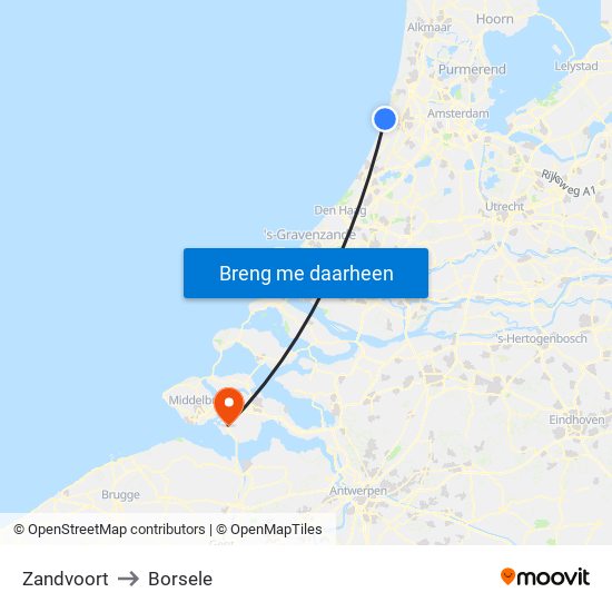 Zandvoort to Borsele map