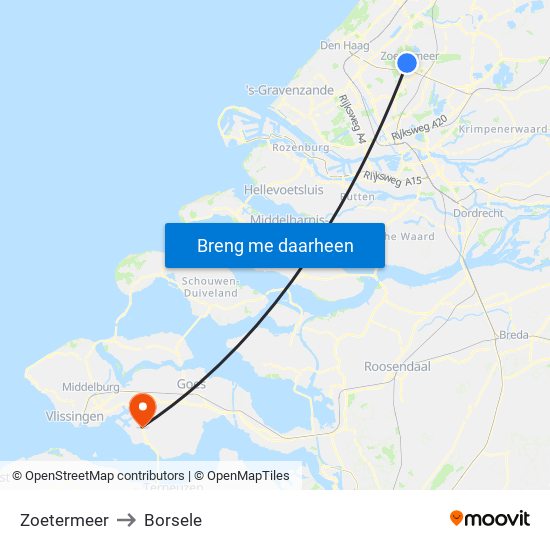 Zoetermeer to Borsele map