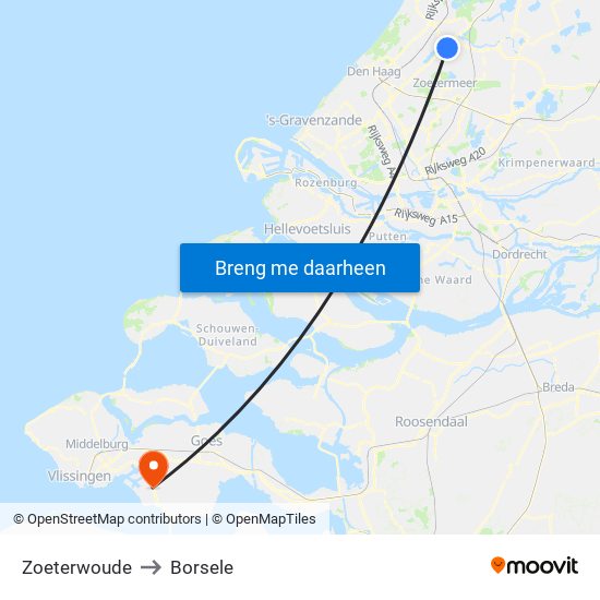 Zoeterwoude to Borsele map