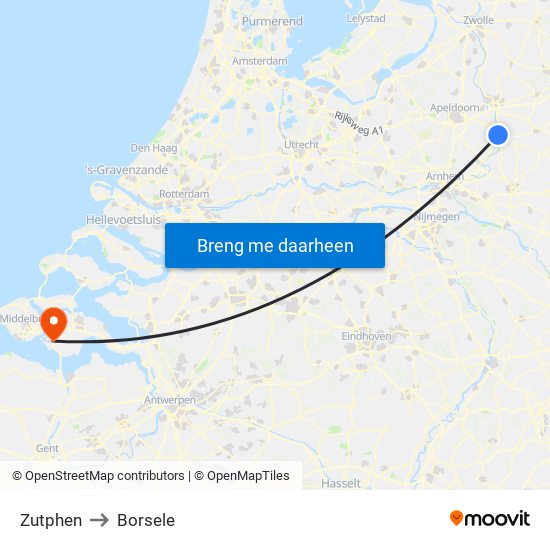 Zutphen to Borsele map