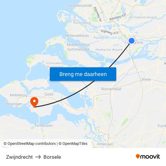 Zwijndrecht to Borsele map