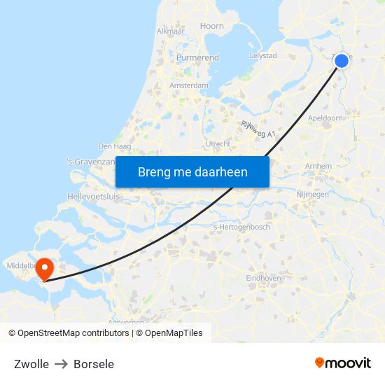 Zwolle to Borsele map