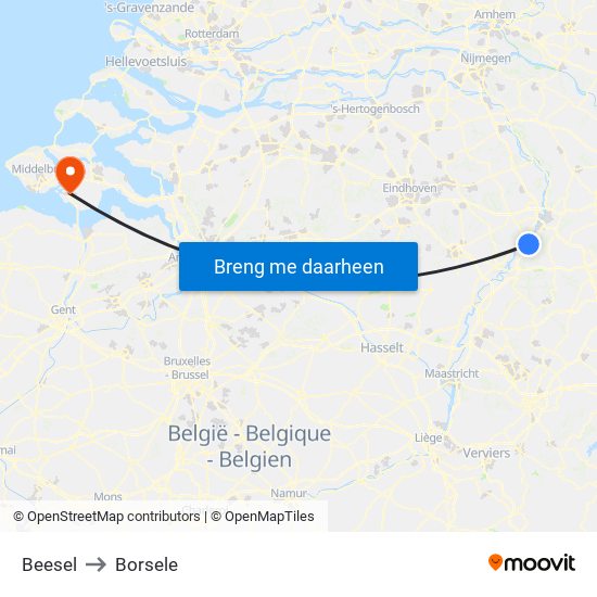 Beesel to Borsele map