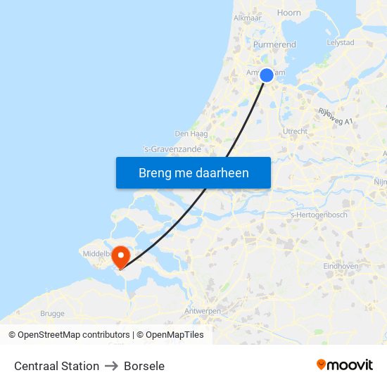 Centraal Station to Borsele map