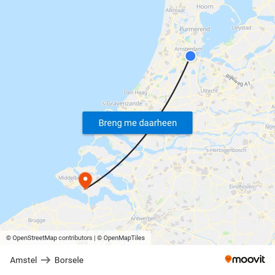 Amstel to Borsele map