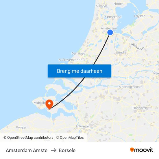 Amsterdam Amstel to Borsele map