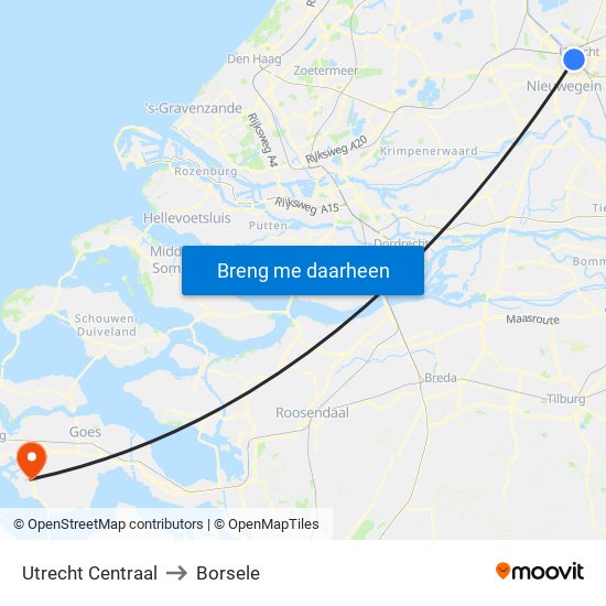 Utrecht Centraal to Borsele map