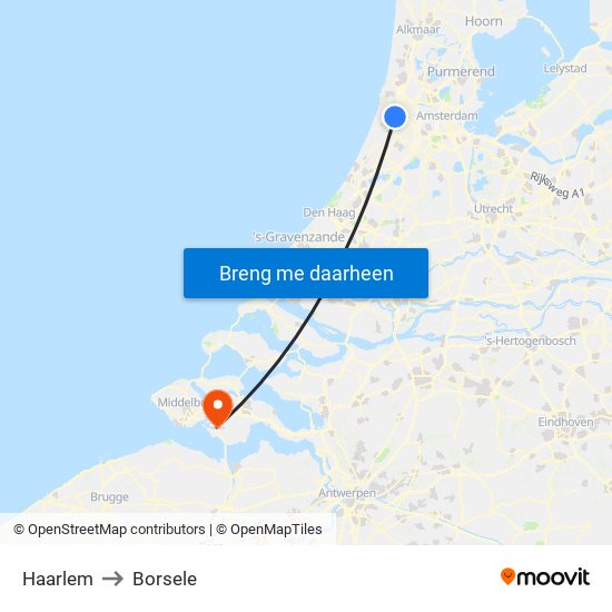 Haarlem to Borsele map