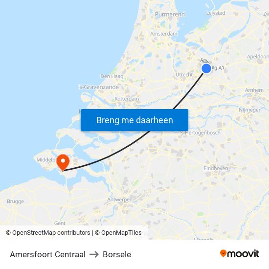 Amersfoort Centraal to Borsele map