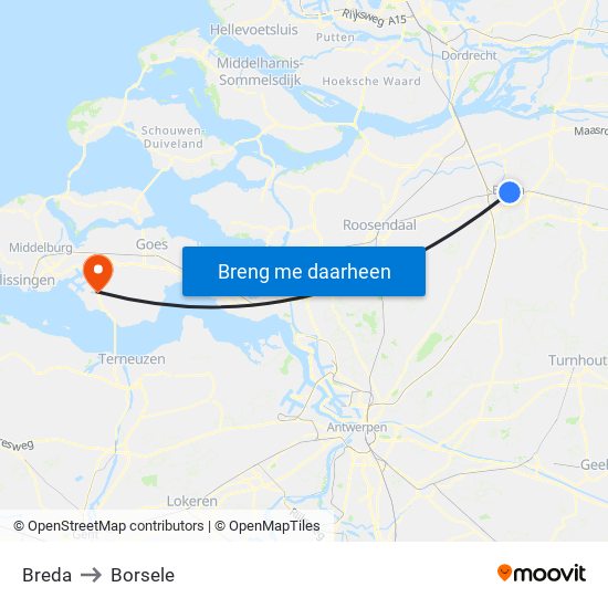 Breda to Borsele map