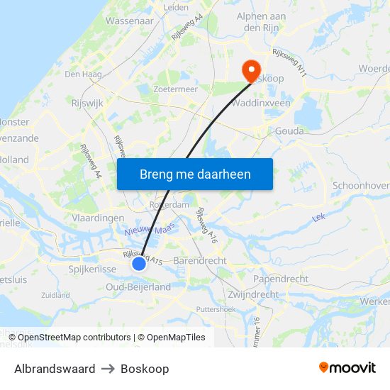 Albrandswaard to Boskoop map