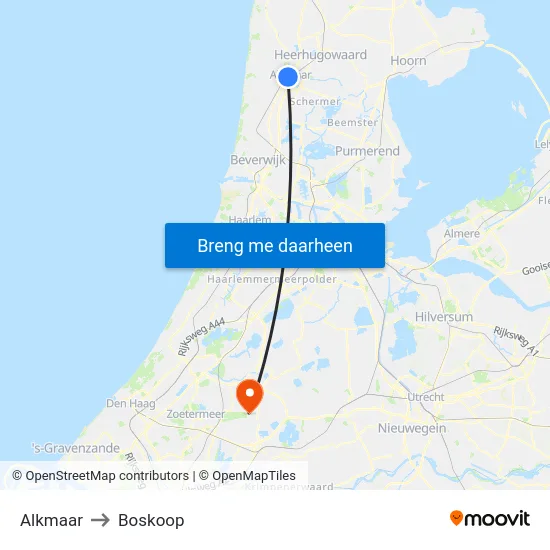 Alkmaar to Boskoop map