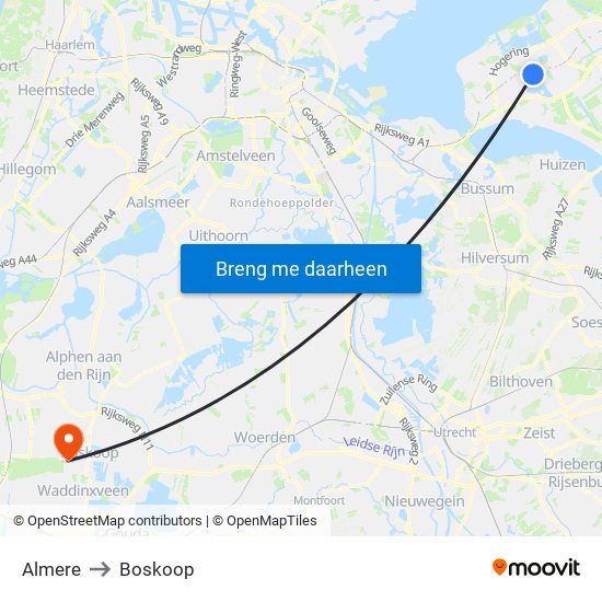 Almere to Boskoop map
