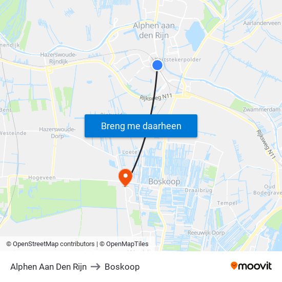 Alphen Aan Den Rijn to Boskoop map