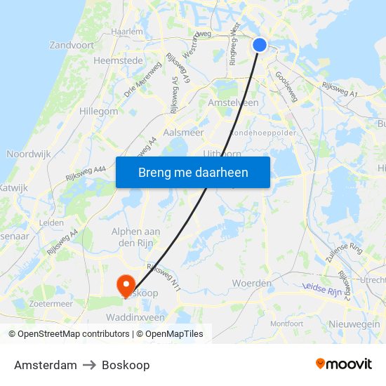 Amsterdam to Boskoop map